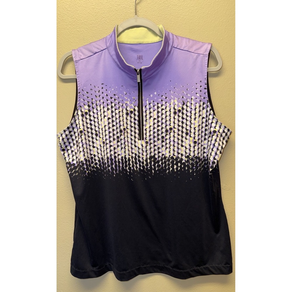 Tail Golf Polo Quarter Zip Top Size XL Purple Black Dot Ombre Sleeveless